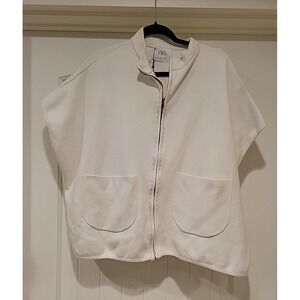 Zara Oversized Knit Vest Boxy Women's Size Large 13- 14 Zipper Front Ivory White